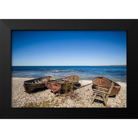 Sweden-Faro Island-Kursviken-coastal farmers fishing boats Black Modern Wood Framed Art Print by Bibikow, Walter