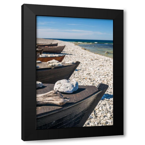 Sweden-Faro Island-Kursviken-coastal farmers fishing boats Black Modern Wood Framed Art Print by Bibikow, Walter