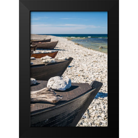 Sweden-Faro Island-Kursviken-coastal farmers fishing boats Black Modern Wood Framed Art Print by Bibikow, Walter