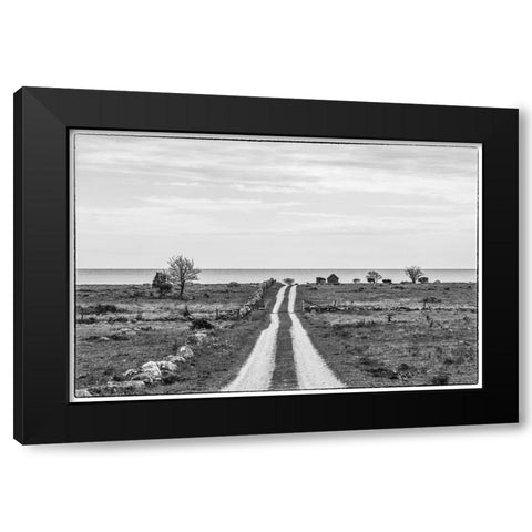 Sweden-Gotland Island-Sundre-country road-southern Gotland Black Modern Wood Framed Art Print by Bibikow, Walter