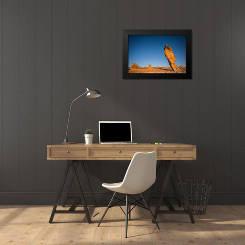 Sweden-Faro Island-Langhammars Area-Langhammar coastal limestone rauk rock-sunset Black Modern Wood Framed Art Print by Bibikow, Walter