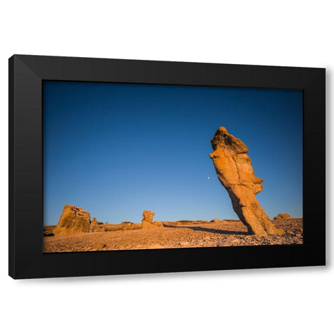 Sweden-Faro Island-Langhammars Area-Langhammar coastal limestone rauk rock-sunset Black Modern Wood Framed Art Print by Bibikow, Walter