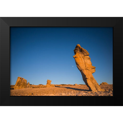 Sweden-Faro Island-Langhammars Area-Langhammar coastal limestone rauk rock-sunset Black Modern Wood Framed Art Print by Bibikow, Walter