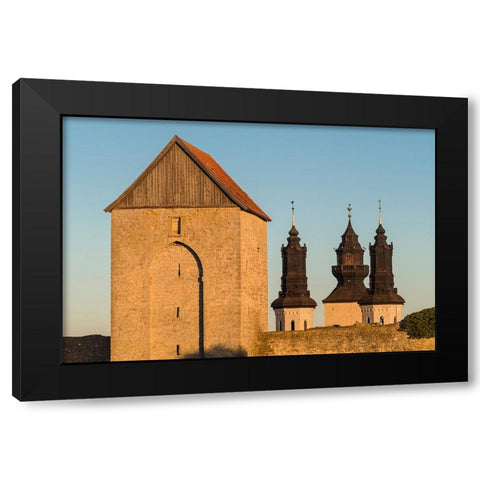 Sweden-Gotland Island-Visby-12th century city wall-most complete medieval city wall in Europe-Oster Black Modern Wood Framed Art Print with Double Matting by Bibikow, Walter