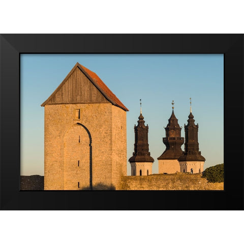 Sweden-Gotland Island-Visby-12th century city wall-most complete medieval city wall in Europe-Oster Black Modern Wood Framed Art Print by Bibikow, Walter