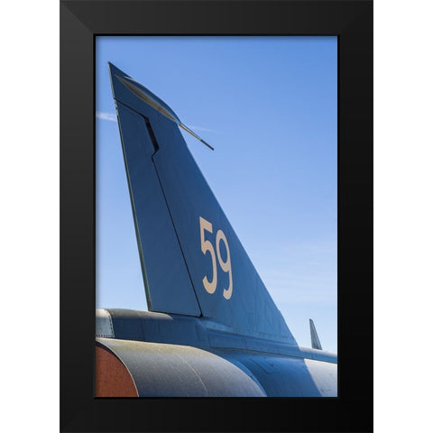 Sweden-Southeastern Sweden-Nykoping-F11 reconnaissance aircraft-F11 Museum-tail fin Black Modern Wood Framed Art Print by Bibikow, Walter