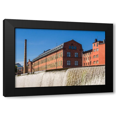 Sweden-Norrkoping-early Swedish industrial town-factory buildings and waterfall Black Modern Wood Framed Art Print by Bibikow, Walter