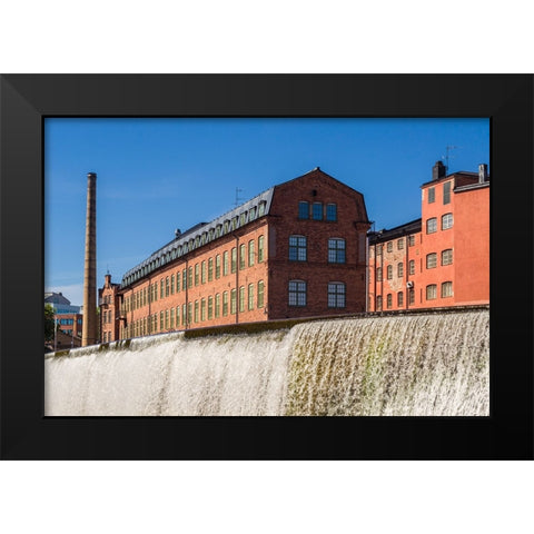 Sweden-Norrkoping-early Swedish industrial town-factory buildings and waterfall Black Modern Wood Framed Art Print by Bibikow, Walter
