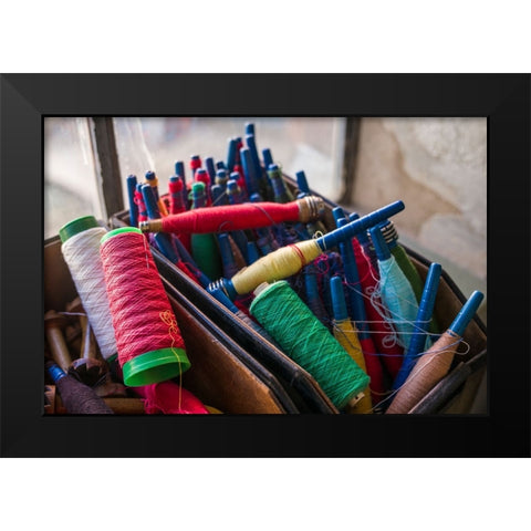 Sweden-Norrkoping-former mill town-thread used in cloth production Black Modern Wood Framed Art Print by Bibikow, Walter