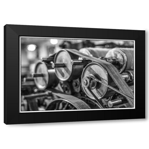 Sweden-Norrkoping-former mill town-19th century cloth loom pulleys Black Modern Wood Framed Art Print by Bibikow, Walter