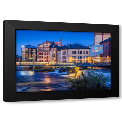 Sweden-Norrkoping-early Swedish industrial town-factory buildings-dusk Black Modern Wood Framed Art Print with Double Matting by Bibikow, Walter