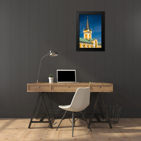 Sweden-Oland Island-Borgholm-town church Black Modern Wood Framed Art Print by Bibikow, Walter