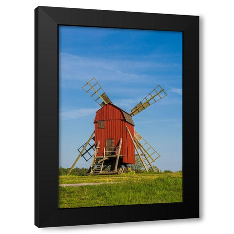 Sweden-Oland Island-Storlinge-antique wooden windmills Black Modern Wood Framed Art Print by Bibikow, Walter