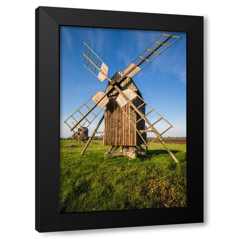 Sweden-Oland Island-Lerkaka-antique wooden windmills Black Modern Wood Framed Art Print by Bibikow, Walter