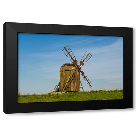 Sweden-Oland Island-Lerkaka-antique wooden windmills Black Modern Wood Framed Art Print by Bibikow, Walter