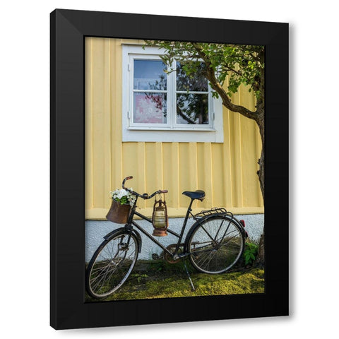 Southern Sweden-Karlskrona-Bjorkholmen area-the neighborhood of naval craftsmen-bicycle Black Modern Wood Framed Art Print by Bibikow, Walter