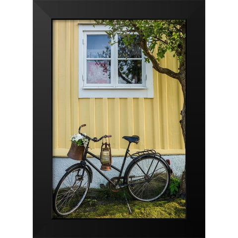 Southern Sweden-Karlskrona-Bjorkholmen area-the neighborhood of naval craftsmen-bicycle Black Modern Wood Framed Art Print by Bibikow, Walter
