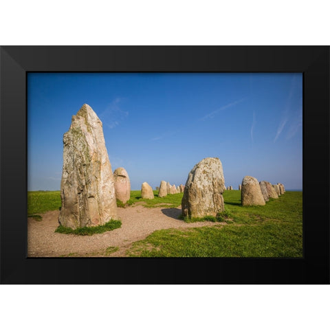 Southern Sweden-Kaseberga-Ales Stenar-Ales Stones-early peoples ritual site-600 AD Black Modern Wood Framed Art Print by Bibikow, Walter