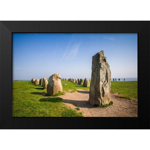 Southern Sweden-Kaseberga-Ales Stenar-Ales Stones-early peoples ritual site-600 AD Black Modern Wood Framed Art Print by Bibikow, Walter