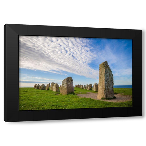 Southern Sweden-Kaseberga-Ales Stenar-Ales Stones-early peoples ritual site-600 AD Black Modern Wood Framed Art Print by Bibikow, Walter