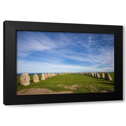 Southern Sweden-Kaseberga-Ales Stenar-Ales Stones-early peoples ritual site-600 AD Black Modern Wood Framed Art Print by Bibikow, Walter
