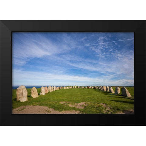 Southern Sweden-Kaseberga-Ales Stenar-Ales Stones-early peoples ritual site-600 AD Black Modern Wood Framed Art Print by Bibikow, Walter