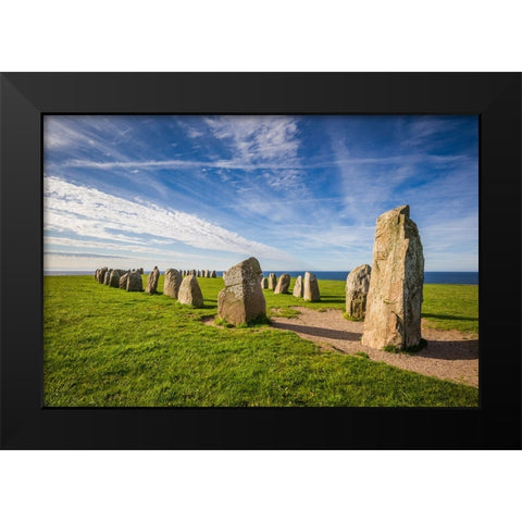 Southern Sweden-Kaseberga-Ales Stenar-Ales Stones-early peoples ritual site-600 AD Black Modern Wood Framed Art Print by Bibikow, Walter