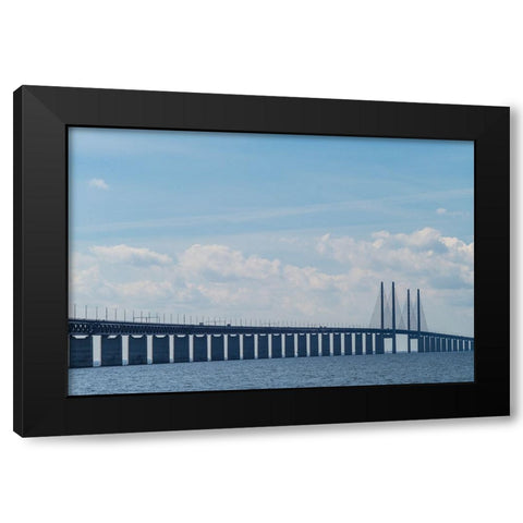 Sweden-Scania-Malmo-Oresund Bridge-longest cable-tied bridge in Europe-linking Sweden and Denmark Black Modern Wood Framed Art Print by Bibikow, Walter
