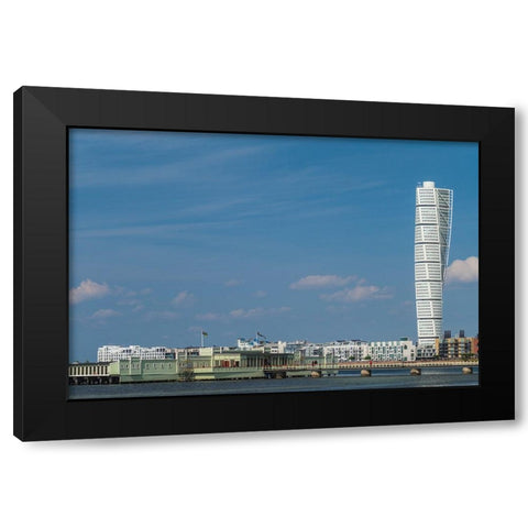 Sweden-Scania-Malmo-Turning Torso building-designed by architect Santiago Calatrava-2005 Black Modern Wood Framed Art Print by Bibikow, Walter