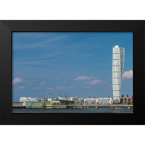 Sweden-Scania-Malmo-Turning Torso building-designed by architect Santiago Calatrava-2005 Black Modern Wood Framed Art Print by Bibikow, Walter