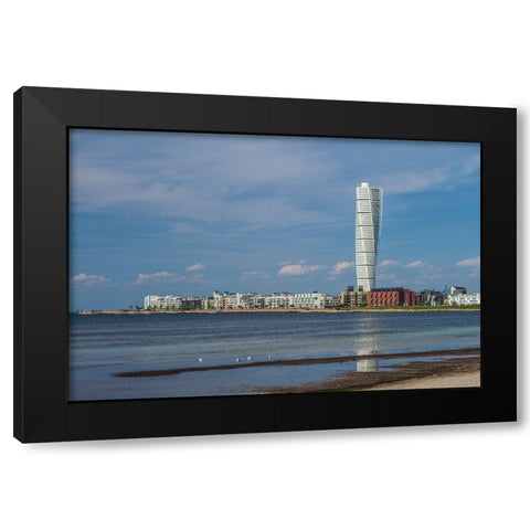 Sweden-Scania-Malmo-Turning Torso building-designed by architect Santiago Calatrava-2005 Black Modern Wood Framed Art Print by Bibikow, Walter