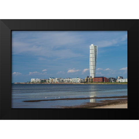Sweden-Scania-Malmo-Turning Torso building-designed by architect Santiago Calatrava-2005 Black Modern Wood Framed Art Print by Bibikow, Walter