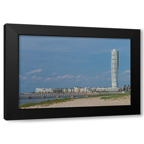 Sweden-Scania-Malmo-Turning Torso building-designed by architect Santiago Calatrava-2005 Black Modern Wood Framed Art Print by Bibikow, Walter