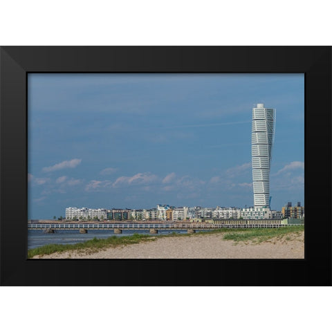 Sweden-Scania-Malmo-Turning Torso building-designed by architect Santiago Calatrava-2005 Black Modern Wood Framed Art Print by Bibikow, Walter