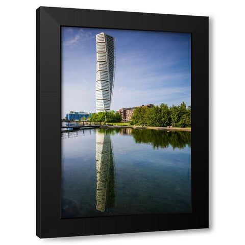 Sweden-Scania-Malmo-Turning Torso building-designed by architect Santiago Calatrava-2005 Black Modern Wood Framed Art Print with Double Matting by Bibikow, Walter