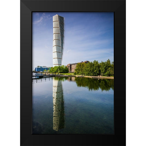 Sweden-Scania-Malmo-Turning Torso building-designed by architect Santiago Calatrava-2005 Black Modern Wood Framed Art Print by Bibikow, Walter