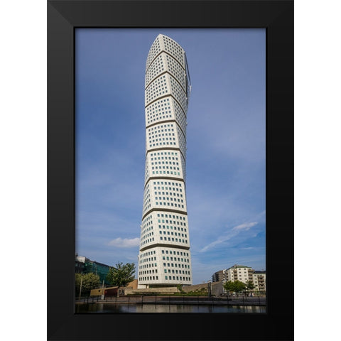 Sweden-Scania-Malmo-Turning Torso building-designed by architect Santiago Calatrava-2005 Black Modern Wood Framed Art Print by Bibikow, Walter
