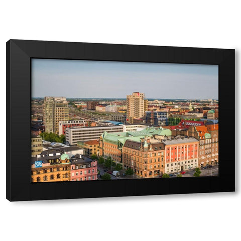 Sweden-Scania-Malmo-Inre Hamnen inner harbor-elevated skyline view Black Modern Wood Framed Art Print with Double Matting by Bibikow, Walter