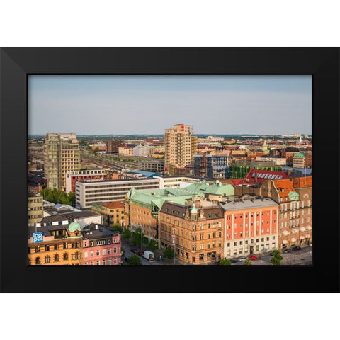 Sweden-Scania-Malmo-Inre Hamnen inner harbor-elevated skyline view Black Modern Wood Framed Art Print by Bibikow, Walter