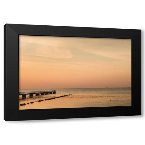 Sweden-Scania-Malmo-Riberborgs Stranden beach area-pier at sunset Black Modern Wood Framed Art Print by Bibikow, Walter