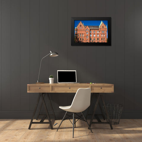 Sweden-Scania-Malmo-City Library-old building exterior Black Modern Wood Framed Art Print by Bibikow, Walter