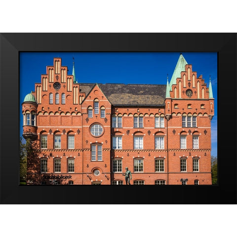 Sweden-Scania-Malmo-City Library-old building exterior Black Modern Wood Framed Art Print by Bibikow, Walter