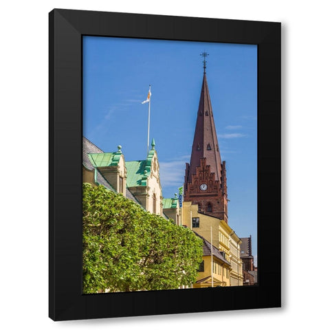 Sweden-Scania-Malmo-Sankt Petri Krka church and city buildings Black Modern Wood Framed Art Print with Double Matting by Bibikow, Walter