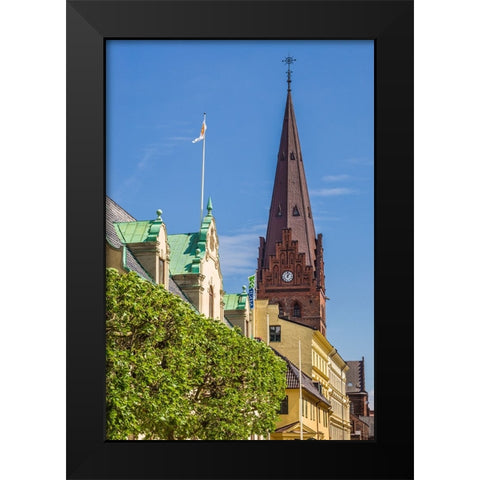 Sweden-Scania-Malmo-Sankt Petri Krka church and city buildings Black Modern Wood Framed Art Print by Bibikow, Walter