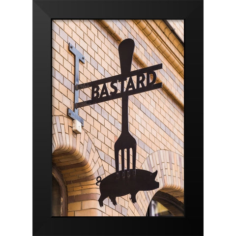 Sweden-Scania-Malmo-Lilla Torg square area-sign for the Bastard Restaurant Black Modern Wood Framed Art Print by Bibikow, Walter