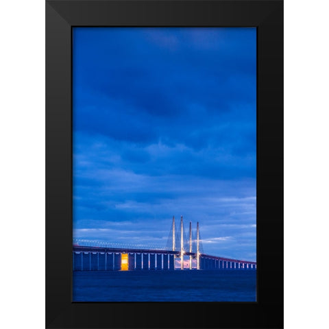 Sweden-Scania-Malmo-Oresund Bridge-longest cable-tied bridge in Europe-linking Sweden and Denmark-d Black Modern Wood Framed Art Print by Bibikow, Walter