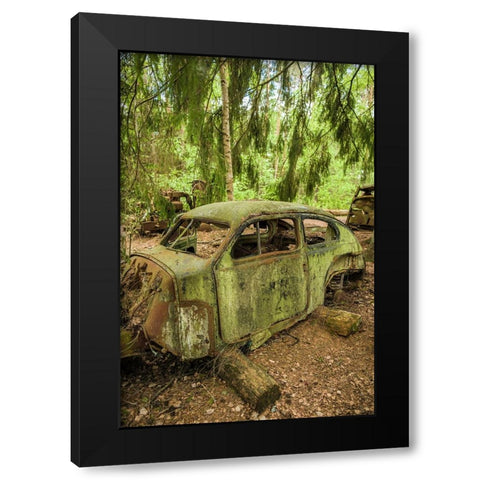 Sweden-Smaland-Ryd-Kyrko Mosse Car Cemetery-former junkyard now pubic park-junked cars Black Modern Wood Framed Art Print by Bibikow, Walter