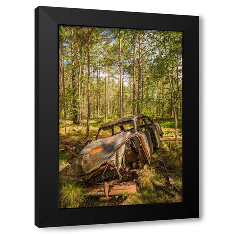 Sweden-Smaland-Ryd-Kyrko Mosse Car Cemetery-former junkyard now pubic park-junked cars Black Modern Wood Framed Art Print by Bibikow, Walter