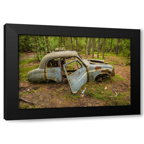 Sweden-Smaland-Ryd-Kyrko Mosse Car Cemetery-former junkyard now pubic park-junked cars Black Modern Wood Framed Art Print by Bibikow, Walter