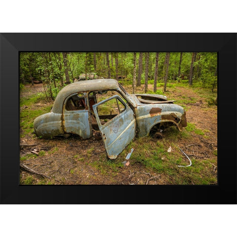 Sweden-Smaland-Ryd-Kyrko Mosse Car Cemetery-former junkyard now pubic park-junked cars Black Modern Wood Framed Art Print by Bibikow, Walter